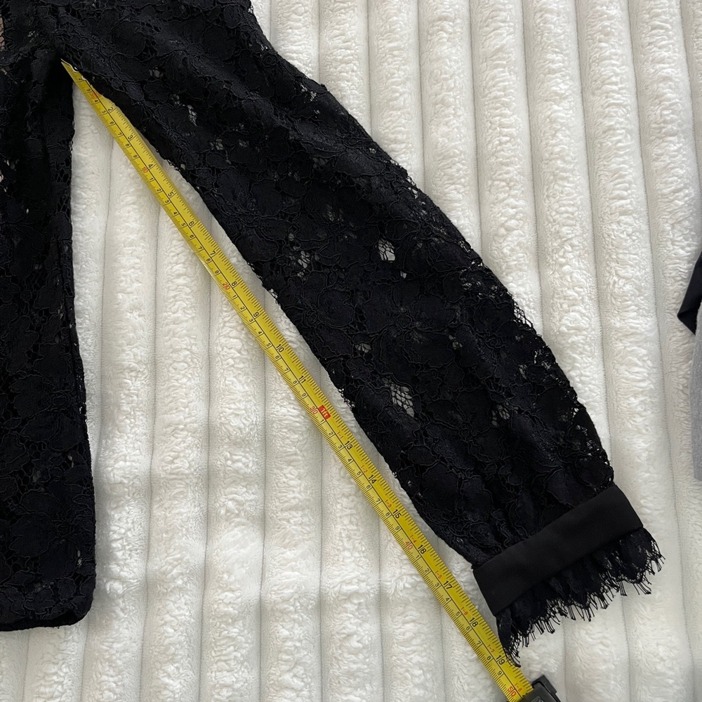 Revolve WAYF Berklin Lace Black Fitted Long Sleeve Blouse Top with Nude Tank Top - Picture 13 of 14